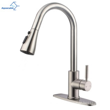 Aquacubic Deck mounted 304 stainless steel sink mixer high arc kitchen faucet with magnetic pull down sprayer